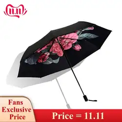 Diniwell цветок роза складной зонтик дождь для женщин качество Мини Зонты-карандаши женский ветрозащитный красный цветок рисунок зонтик