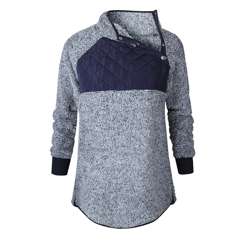 Navy Blue Harajuku Женский пуловер с капюшоном, куртка с длинным рукавом, зимний спортивный костюм на пуговицах с воротником, осень, женская верхняя одежда размера плюс - Цвет: Navy Blue