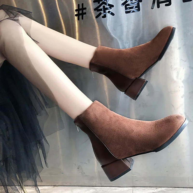 Women Zip Ankle Boots Hollow Out Female Retro Autumn Women's Casual Thick Low Heels Ladies Shoes Woman