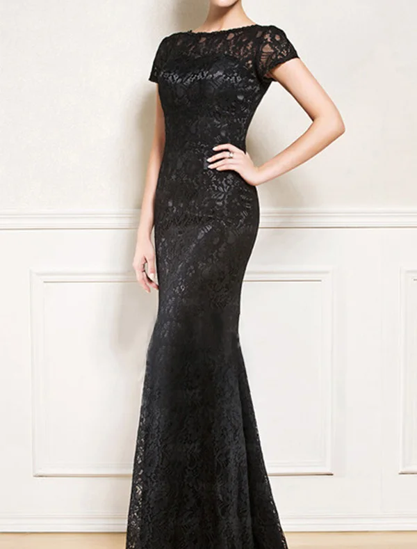 

Sheath / Column Bateau Floor Length Lace Black Mother of the Bride Dress with Zipper up