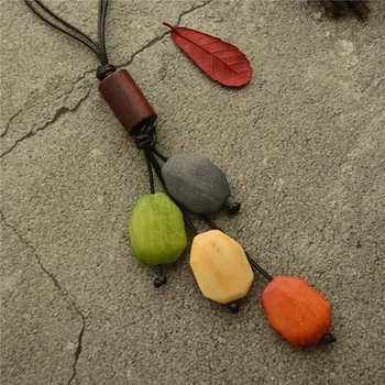 

Fashion Geometric Irregular Wood Beaded Necklaces Long Leather Rope Sweater Chain Necklaces for Woman Trend Jewelry