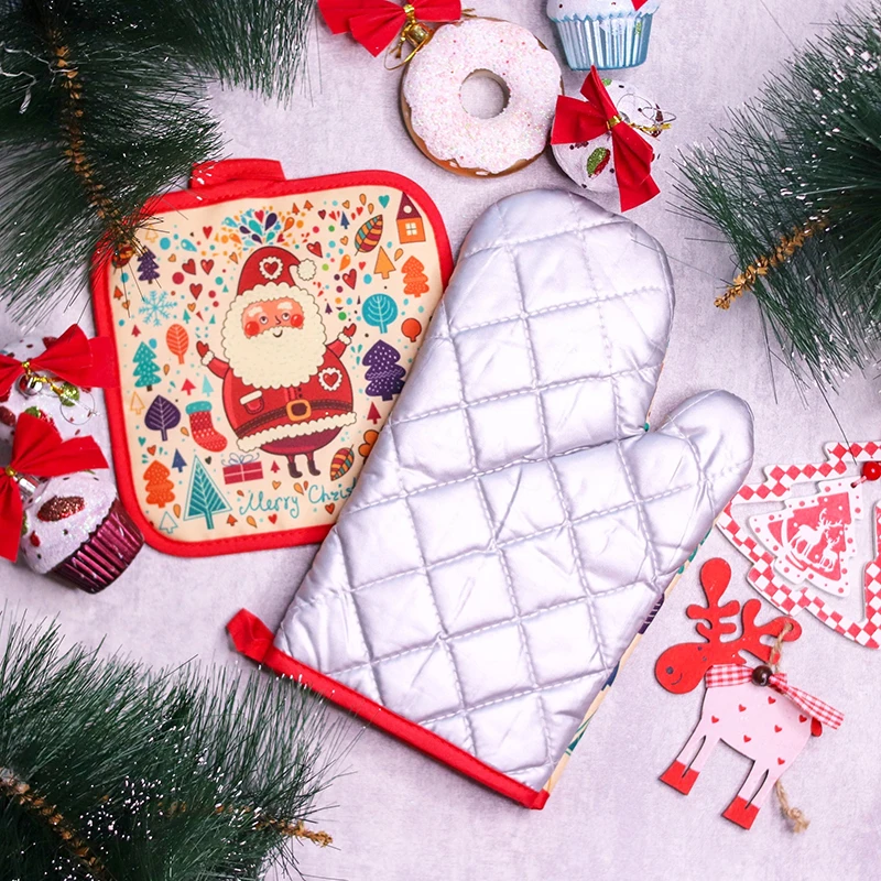 2Pcs Christmas Gloves Oven Mitts Merry Christmas Decorations for Home Ornaments Xmas Navidad Noel New Year Gifts