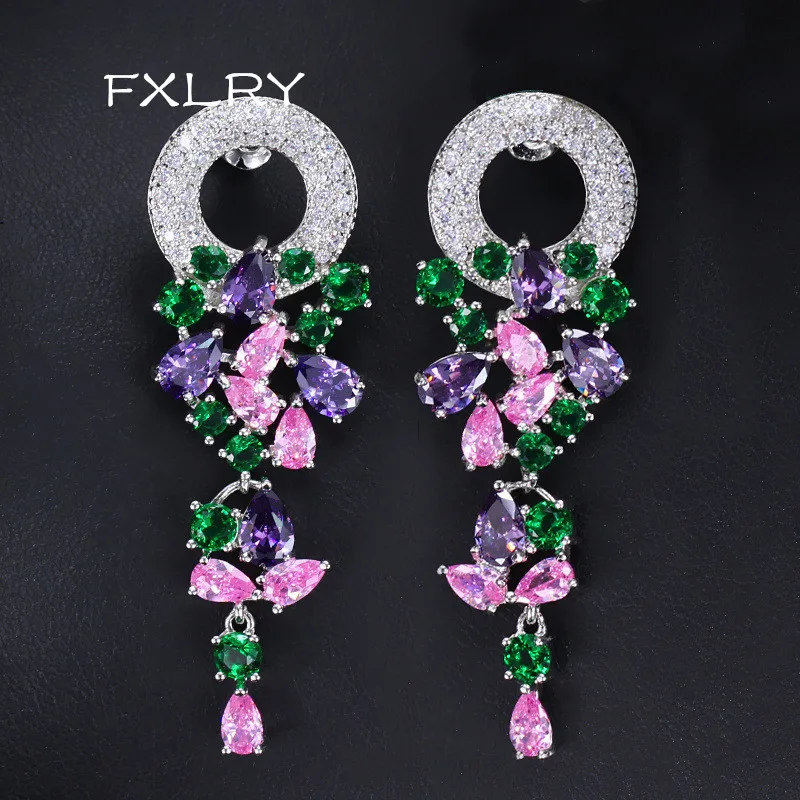 

FXLRY New Design Cubic Zirconia Stone Flower Bridal Earrings Star Shape Earring For Women Fashion Jewelry