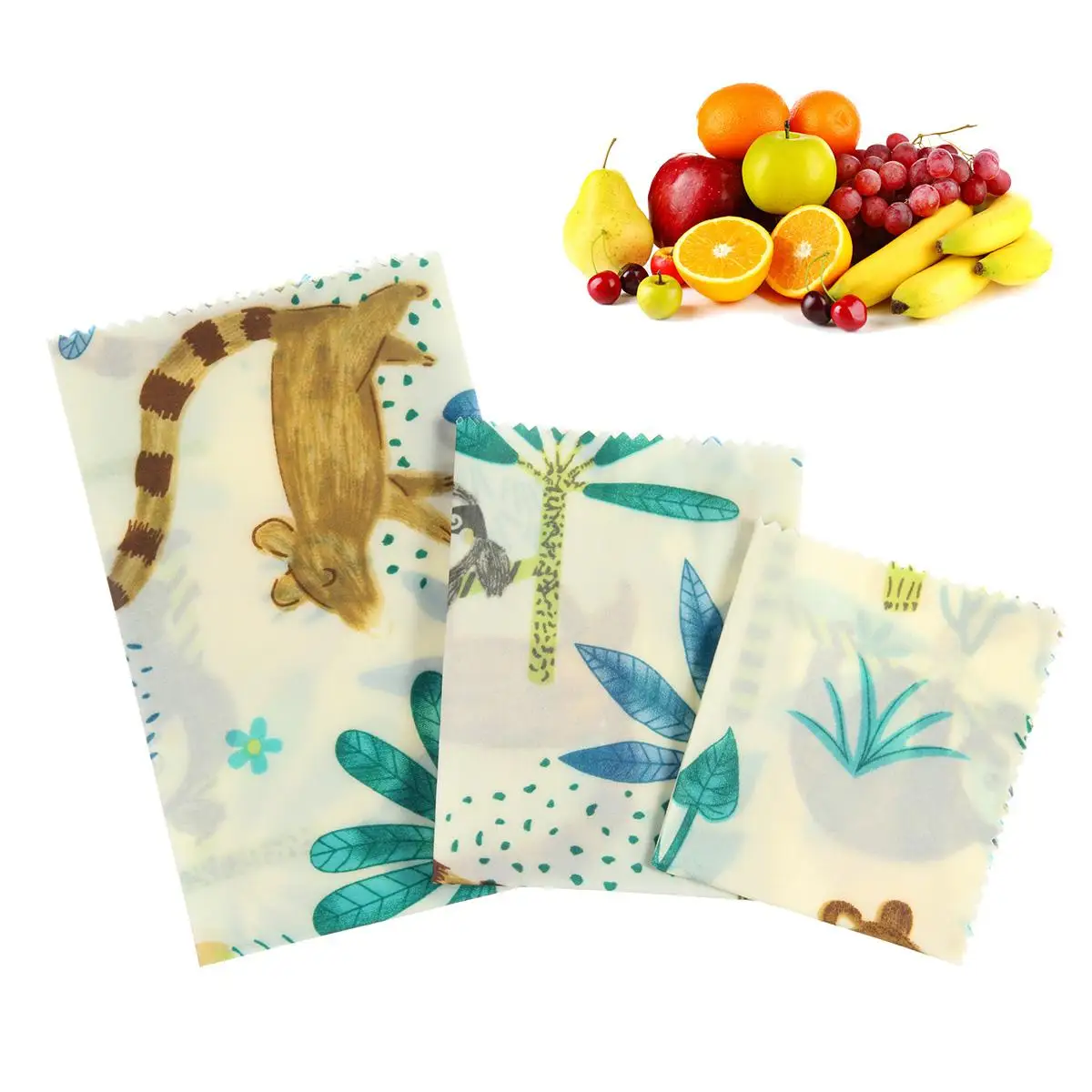 3pcs Panda blue 4PCS Beeswax Food Wrap Reusable Eco Friendly Food Wrap Sandwich Bags Natural Fruit Bees Wax Cloth Kitchen Storage Tool - Цвет: 3pcs Panda blue