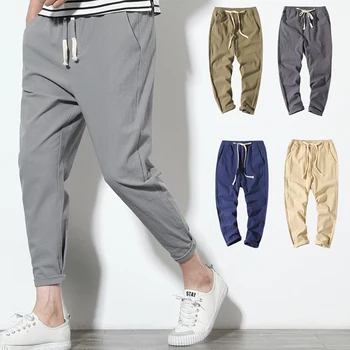 

2020 Linen Trousers Men's Harem Pants Summer Trousers For Men Linen Comfort Men's Pants Stretch Waist Breathable Casual
