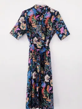 

Vintage Floral Print Womens Midi Dress Turn-down Collar Half Sleeve Female Single Breasted Split Dresses With Sashes 2020 New