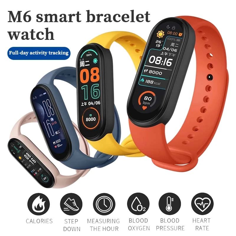 M6 Smart Bracelet Heart Rate Blood Pressure Health Waterproof Smart Watch M6 Bluetooth Watch Wristband Fitness Tracker