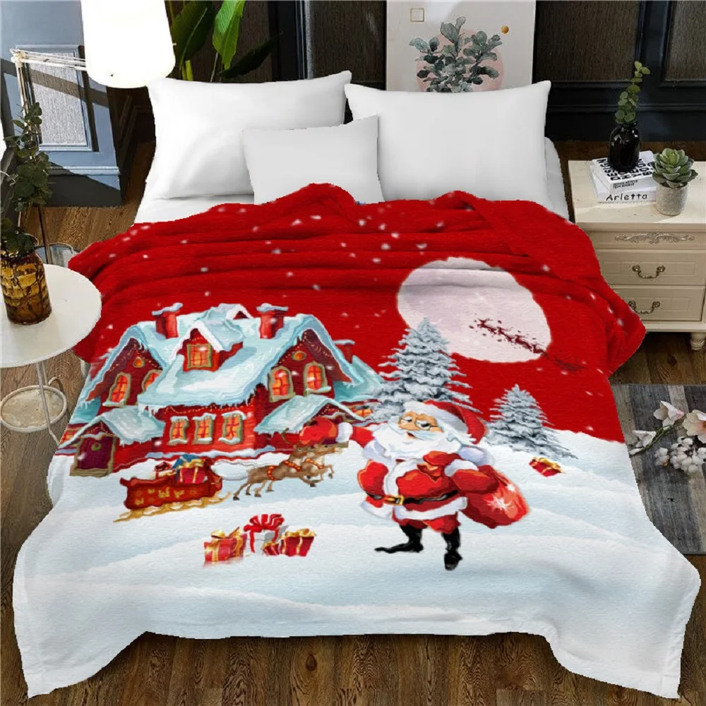 Шапка Санта Клауса и фланелевое одеяло, мягкое рождественское покрывало, детское спальное одеяло, покрывало для дивана
