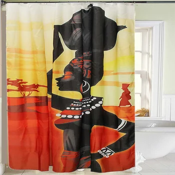 

Fabric-Shower-Curtain-with-12-hooks-Bathroom-Accessories Shower-Curtain-Waterproof-Exotic-Customs-African-Girl-