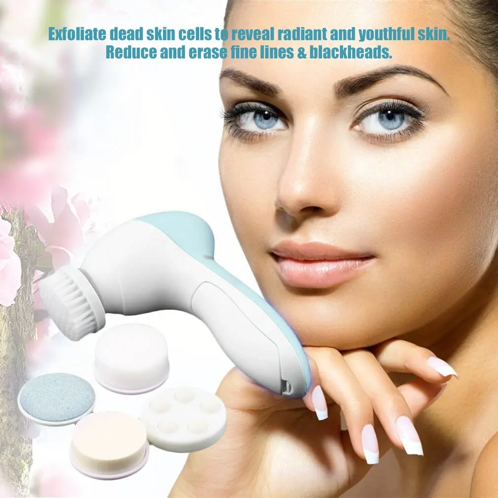 HOT SALE 5 in 1 Set Electric Wash Face Machine Facial Cleanser Pore Cleaner Face Cleaning Mini Skin Beauty Massager Brush afbeelding