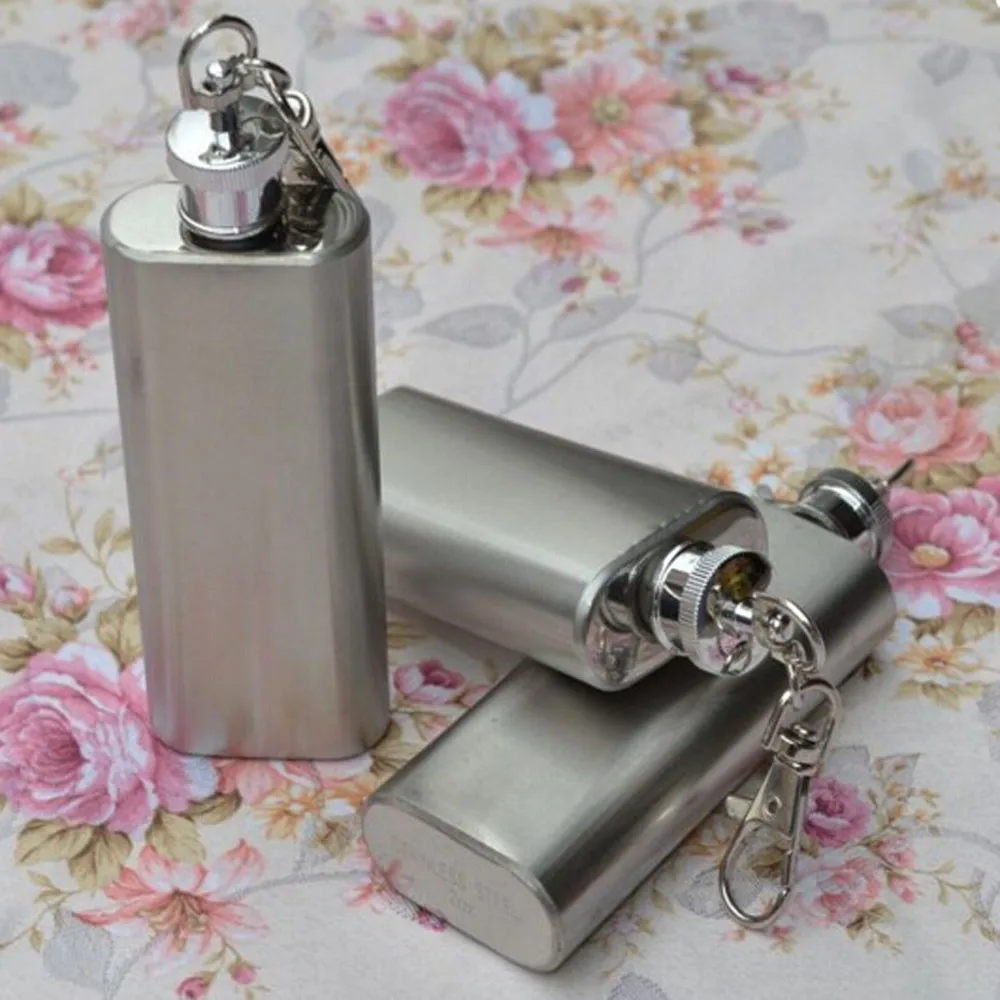 

2oz Mini Stainless Steel Hip Flask Alcohol Flagon with Keychain Key chain For Keys Men Car Bag Accessories Keychain 920