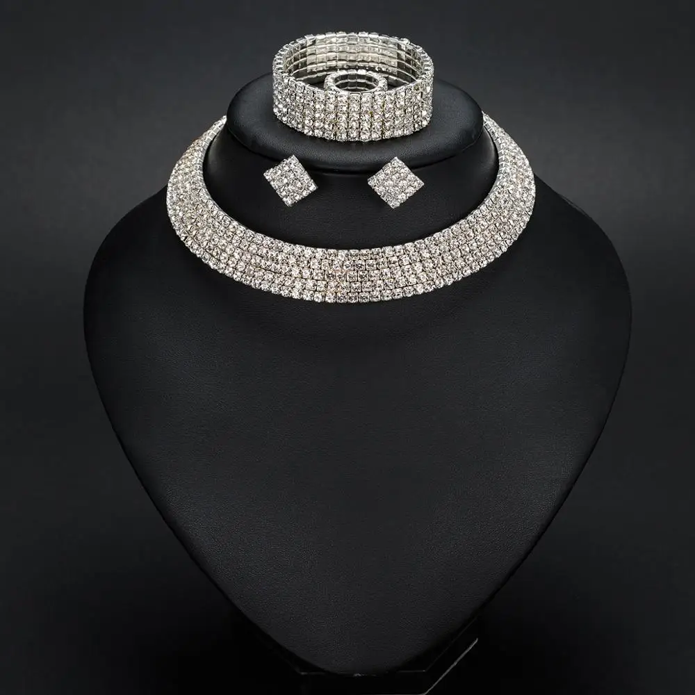 

G-Trendy Fashion Luxury Crystal Layer Alloy Bridal Jewelry Set Necklace Earring Bracelet Wedding Jewelry Statement Accessory