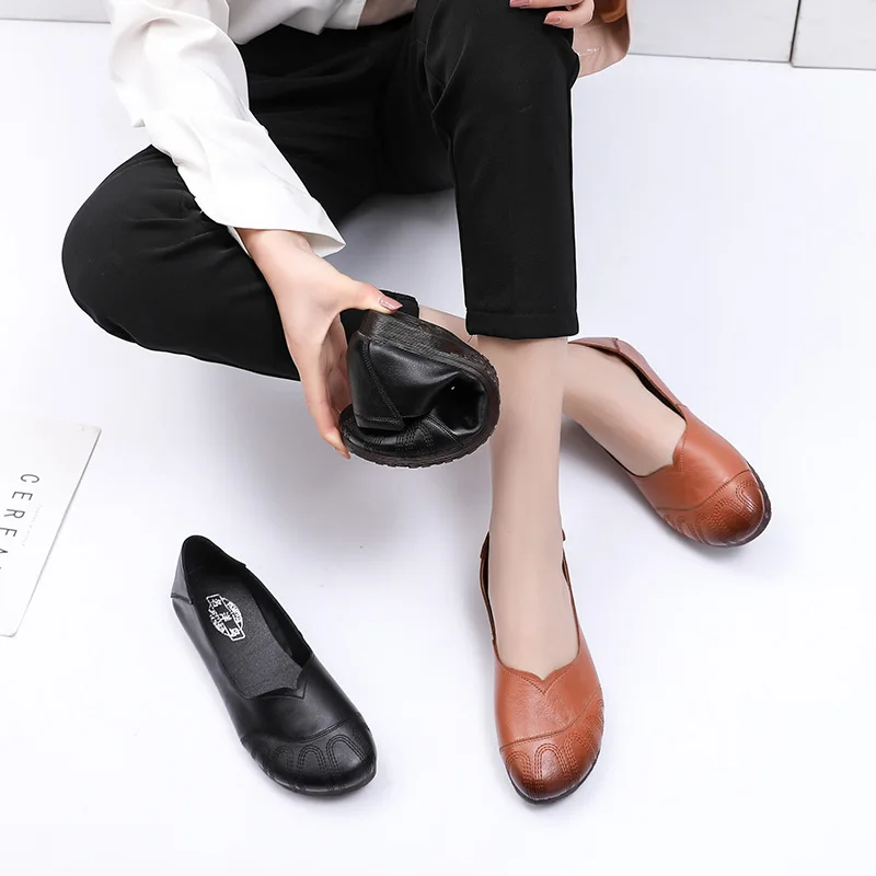 

2019 New Style Spring And Autumn Single Shoes Genuine Leather Middle-aged Shoes Casual Shoe Mom Shoes Women's Low Heel Work Shoe