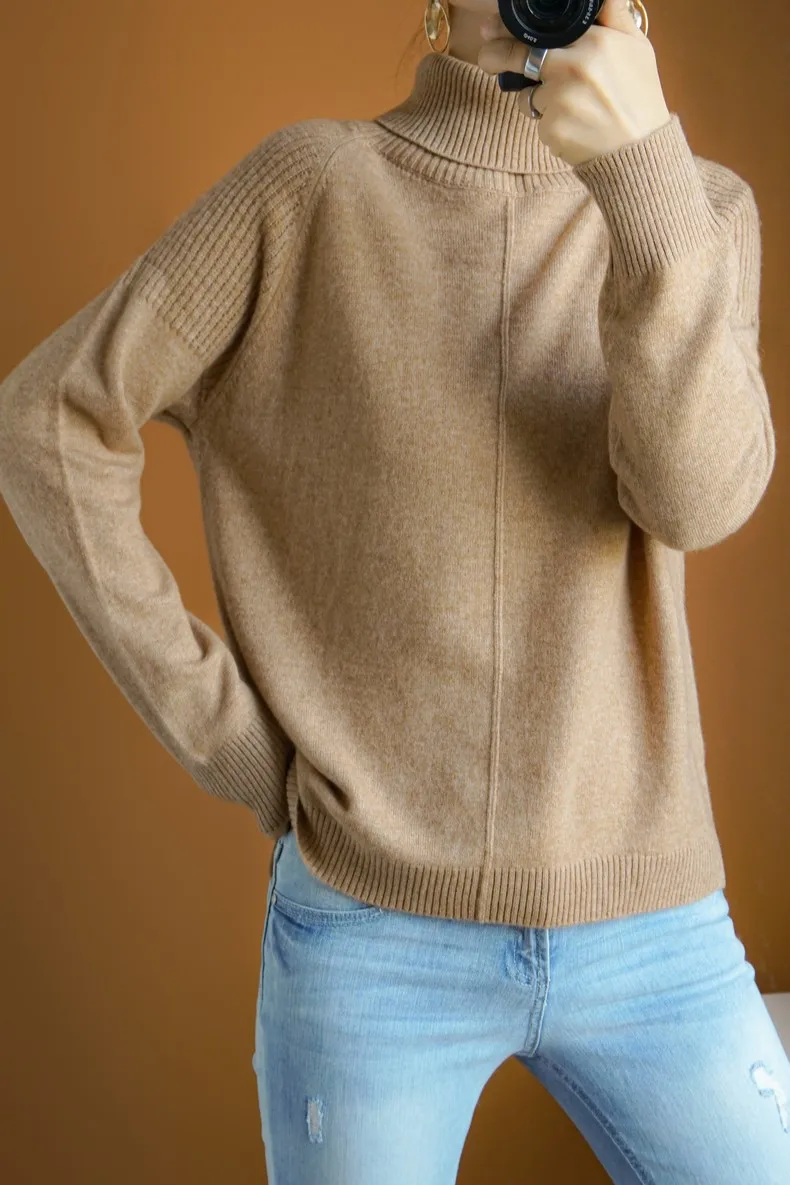 Smpevrg Зимний вязаный свитер с высоким воротом из 100% шерсти, Женский пуловер с длинным рукавом, мягкий женский пуловер, женский свитер