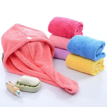 

Women's Solid Color Coral Fleece Bath Hair Towel Dry Hat Cap Quick Drying Lady Bath Tool