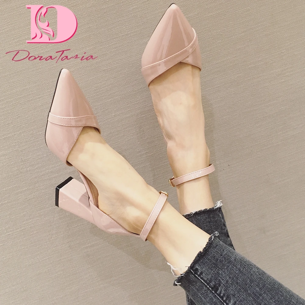 

Doratasia New Fashion 2020 Buckle Strap Chunky High Heels Concise Pumps Woman Shoes Pointed Toe Elegant Pumps Women Shoes