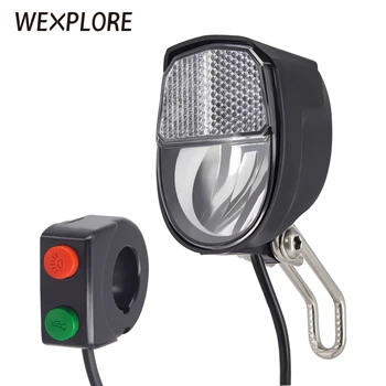 

WEXPLORE Electric Bike light Built-in Speaker Ebike Headlight Input 36V 48V 60V Led Electric Bicycle Lamp Scooter Feont Light
