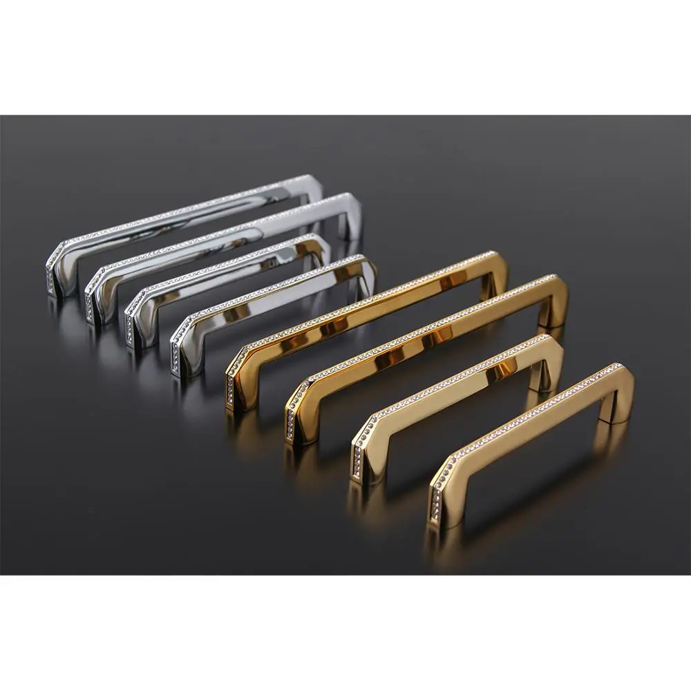 24K Real Gold or Chrome Czech Crystal Drawer Cabinet Knobs Wardrobe Door Handle Furniture Knobs Pull Handles