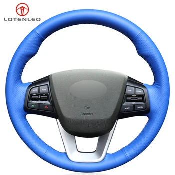 

LQTENLEO Blue Artificial Leather Car Steering Wheel Cover for Hyundai ix25 2014-2018 ix35 2018 Creta 2016-2018 Elantra 2017 201