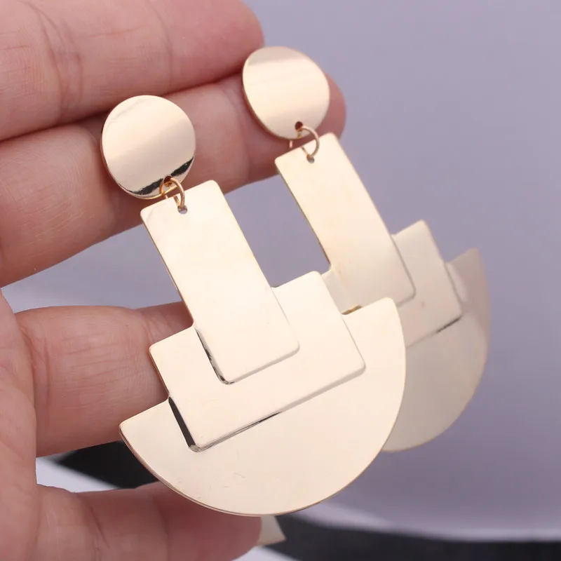 

EK933 European Personality Geometric Metal Round Drop Earrings For Women Glossy Statement Jewelry Simple Punk Party Jewelry Gift