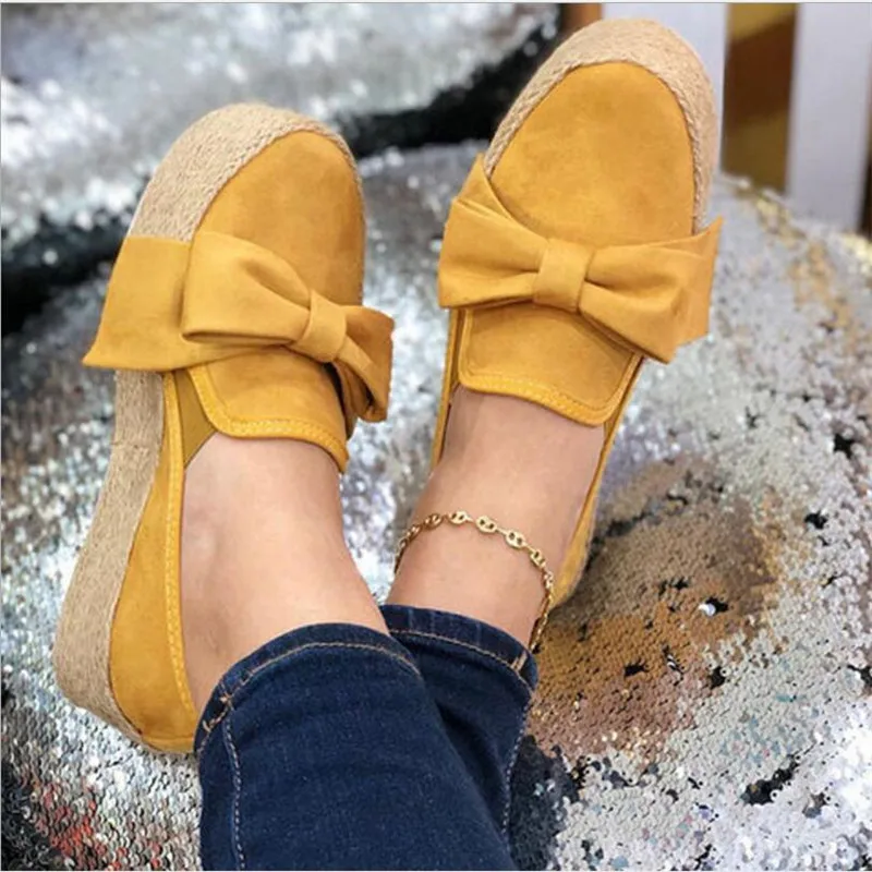 

Autumn Women Flats Shoes Platform Sneakers Slip On Bows Flats Leather Suede Ladies Loafers Moccasins Casual Shoes 2019