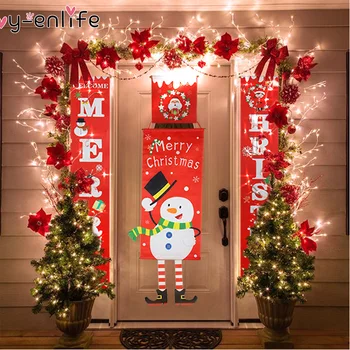 

New Year Noel Porch Sign Xmas Door Banner Decor Hanging Cloth Merry Christmas Decorations For Home 2021 Ornaments Navidad Gifts