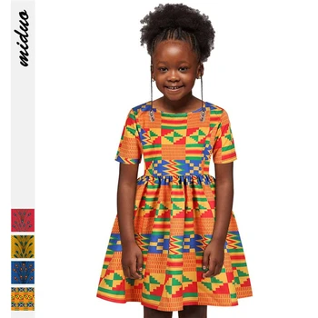 

2020 Beautiful african print dress for kids girls short sleeve summer clothes africa style Pleated dress for children 120-150CM