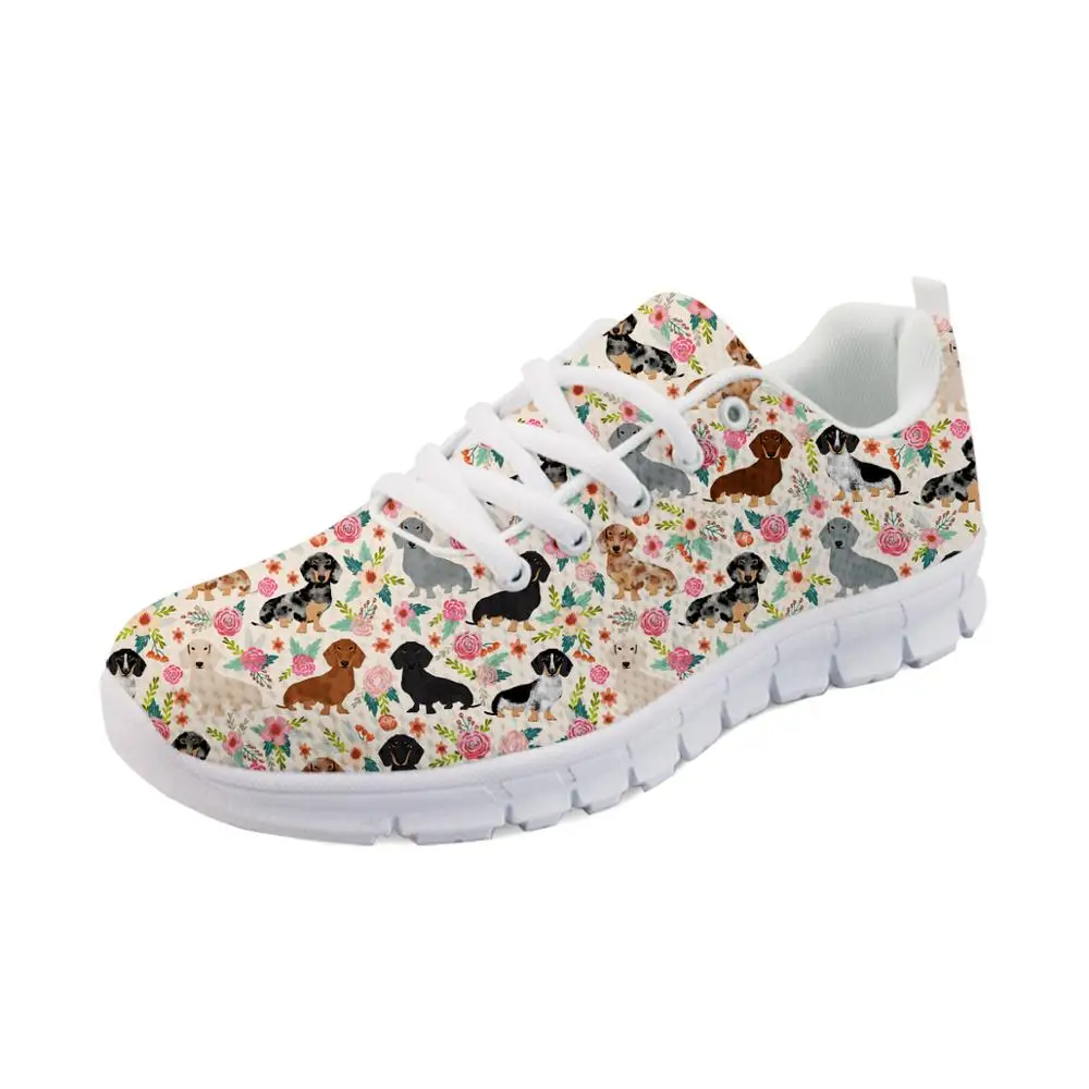 

Flower Dog Print Running Shoes Women Fashion Sneakers Ladies Lace-up Mesh Flats for Female Comfortable Flat Sport Shoes Footwear