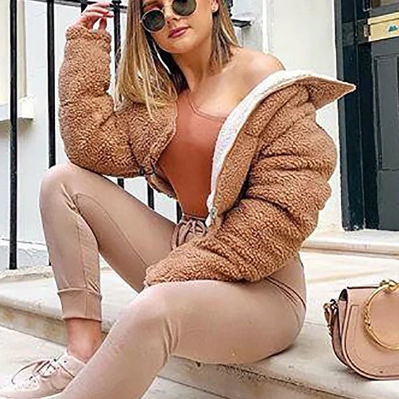 Huaxiafan осень зима женские пальто из искусственного меха женские модные короткие куртки и пальто женские большие размеры пальто из искусственного меха Верхняя одежда