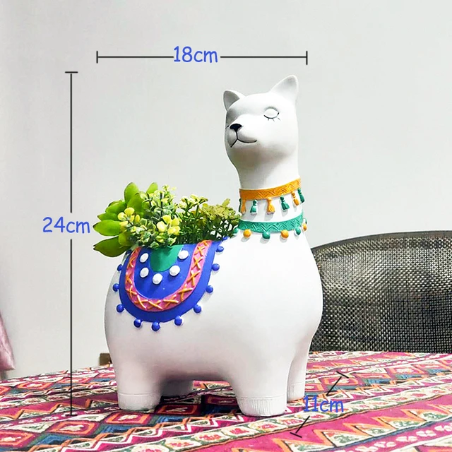 Planter Resin Llama Flower for Succulents Plants Painted Animal Pot Bonsai Home Garden