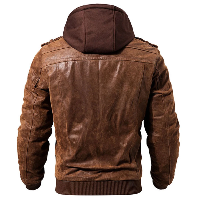  Vintage Hooded Genuine Leather Jacket and Coats Plus Size XXXL Autos Biker Mans Real Leather Jacket