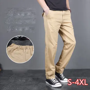 

Men Summer Casual Pants Male Plus Size Loose 4XL Straight Khaki White High Waist Zipper Elastic Waist Pant Business Trousers