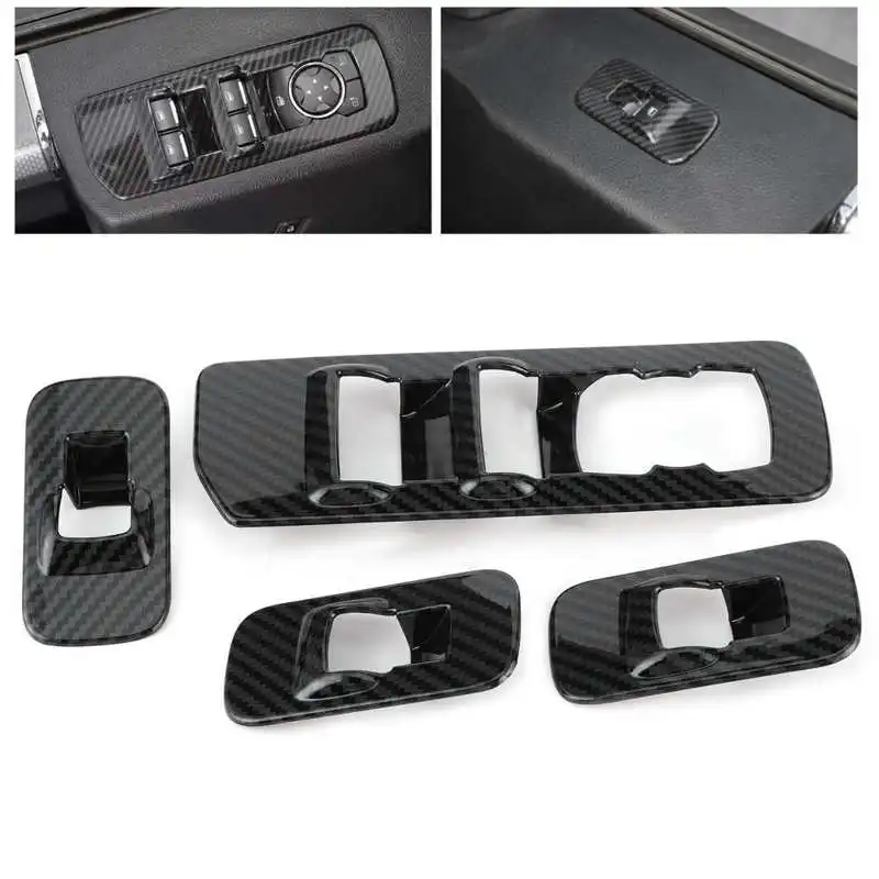 Window Switch Panel Trims 4pcs Carbon Fiber Style Car Interior Styling Window Lift Adjust Panel Switch Trims Fit for Ford F150 2015‑2020