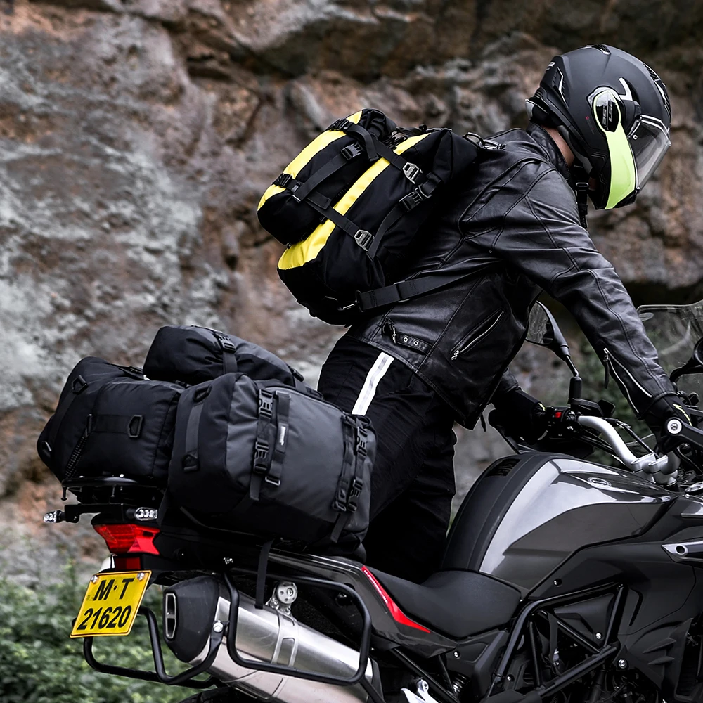 Sacoche Arrière Moto Rhinowalk 20 L - Étanche, Avec Sangles - Pour Moto, Vélo, Camping, Bateau - Noir