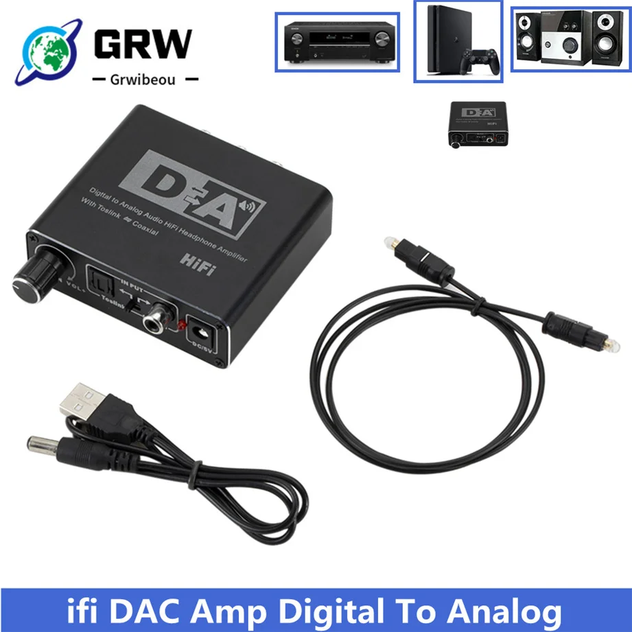 AMPLIFICADOR DE AURICULARES Digital DAC Hifi, convertidor de Audio analógico RCA de 3,5mm, salida Coaxial óptica Toslink, portátil, dac de 24 bits