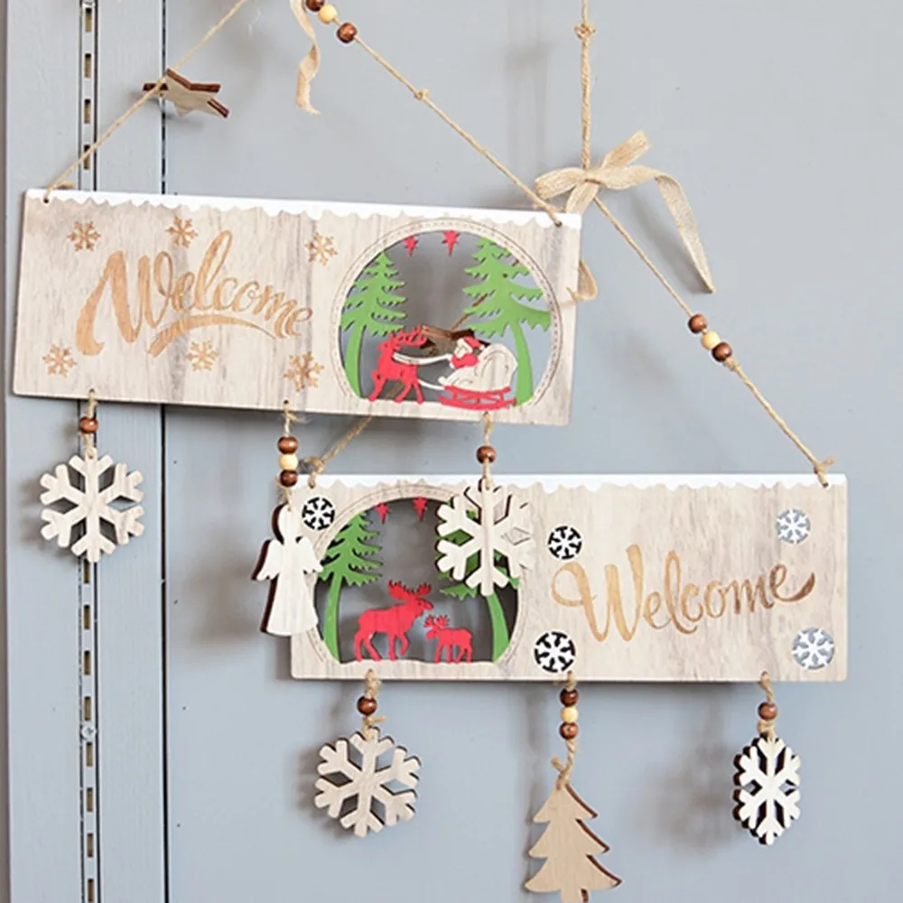 

Christmas Wooden Doorbell Wind Chimes Christmas Door Plate Board with Openwork Tree Craft for Home Festival Decorations