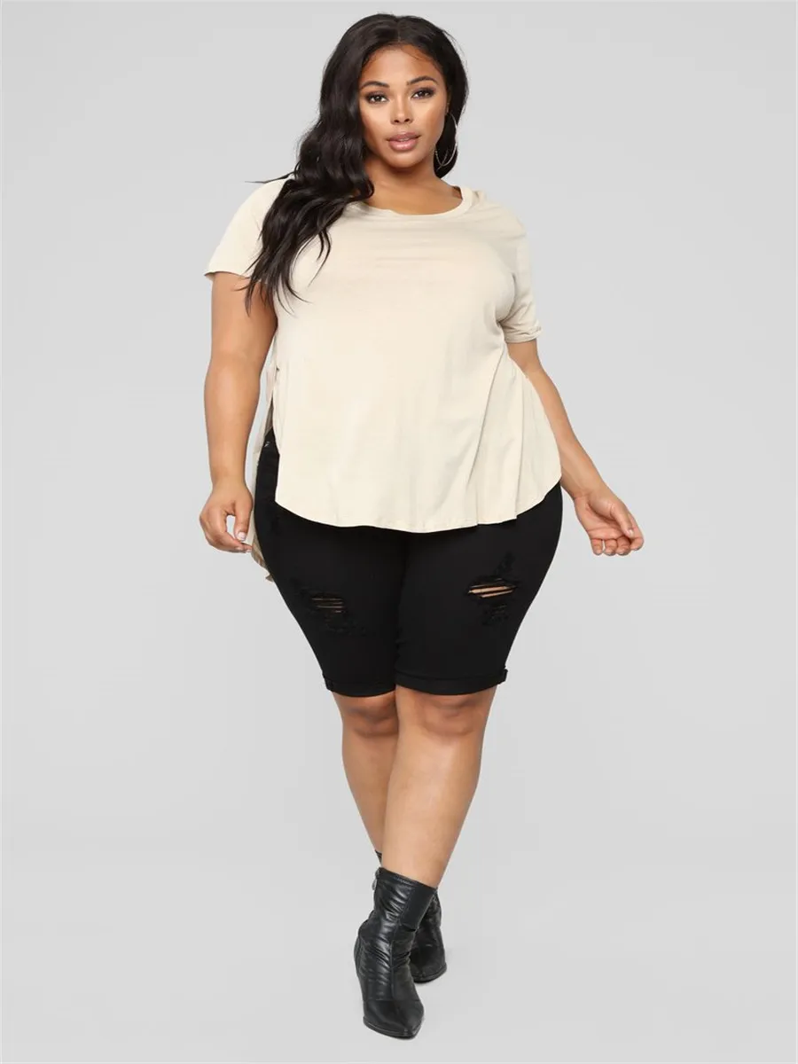 Plus Size Women's Ripped Denim Shorts 