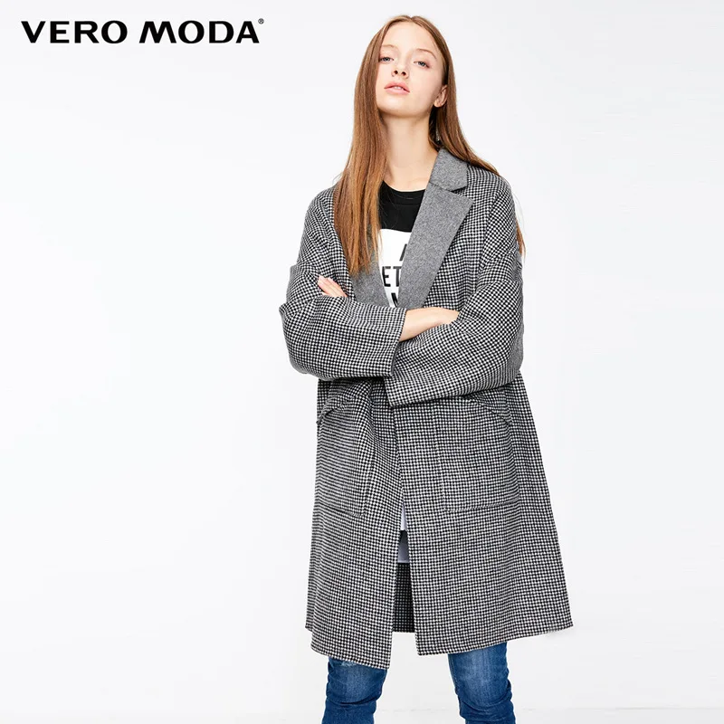 Vero Moda женское Новое Чистое шерстяное пальто средней длины с поясом сзади | 318327542 - Цвет: Black