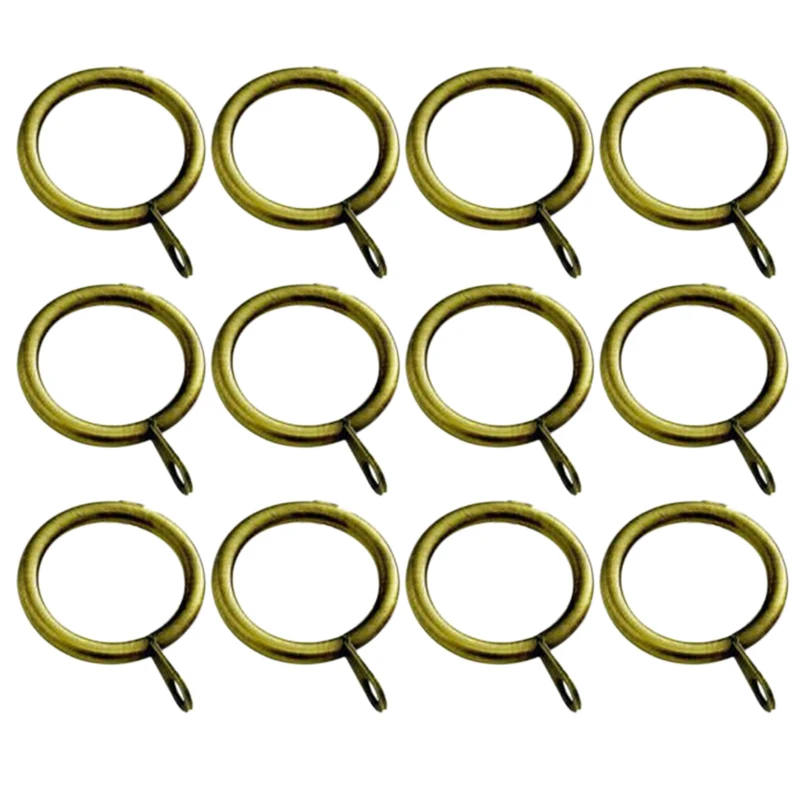 brass 12 шт. кольцо для штор металлическое подвесное кольцо зажимы для штор инструменты крючки для штор домашний декор занавеска декоративная латунь/серебро/черный - Цвет: brass