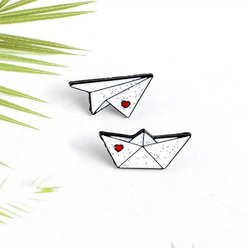 Charmart Origami Paper Plane Boat Lapel Pin 2 Piece Set Enamel Brooch Pins Badges Clothes Accessories Gifts