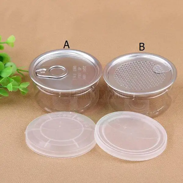 

Clear Plastic Jar PET with Metal Lid Airtight Tin Can Pull Ring Concentrate Container Food Herb Storage 100ML