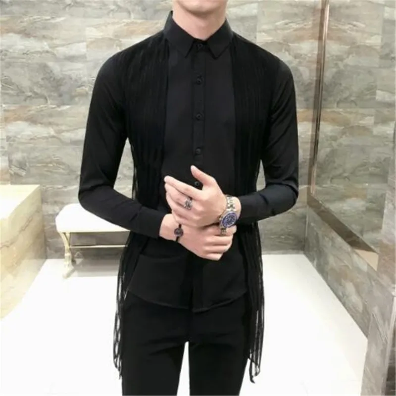 Кружевная лента однотонная мужская рубашка Herren Hemd зауженный крой, для вечеринки Клубная DJ винтажная рубашка мужская кнопка вниз черный белый Camicia Uomo