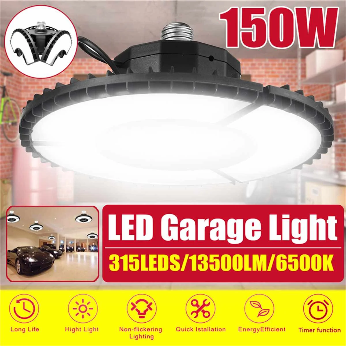 UFO LED High Bay Light 150W Cool White Warehouse Industrial Workshop Garage Lamp 