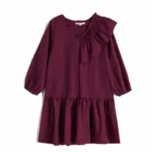 CupofSweet/платье для девочек; рубашка; детская одежда; коллекция 3/4 года; Хлопковые Платья с оборками на плечах и короткими рукавами для девочек; осеннее Повседневное платье для девочек