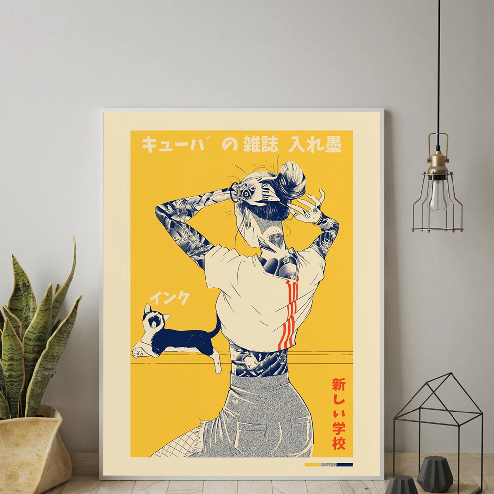 Japanese Canvas Print La Tinta Cat Poster Art Vintage Magazine Painting Wall Pictures For Living Room Home Decoration No Frame