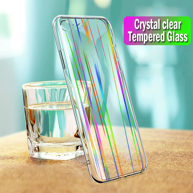 

For iPhone XR XS Max 8 7 6 6S Plus Luxury Transparent Case Slim Tempered Glass Naked Aurora Support Wireless Charging Case Cover
