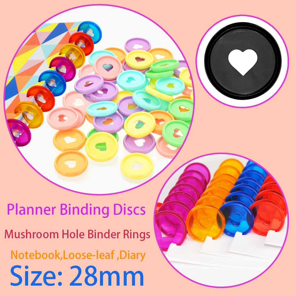 30 Uds 28mm de plástico vinculante discos Binder anillos de corazón en forma de discos suelto-hebilla de hojas de agujero de anillos vinculante