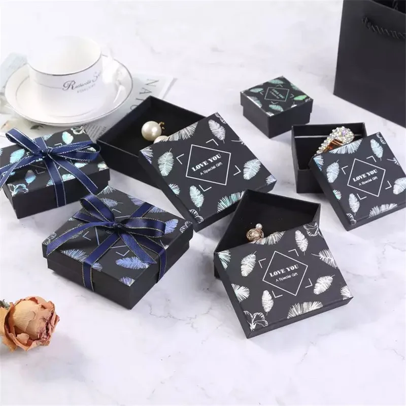 

10pcs ins style Paper Cardboard Jewelry Boxes Storage Display Carrying Box For Necklaces Bracelets Earrings Square Rectangle