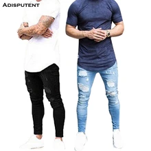 Мужские рваные джинсы, повседневные джинсы, мужские черные джинсы-Карандаш Стретч, брюки размера плюс, уличная одежда