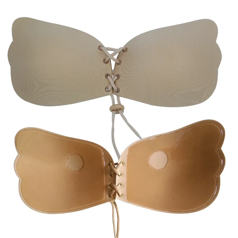 Women Invisible Bra Super Push Up Seamless Self-Adhesive Sticky Wedding Party Front Strapless Fly Silicone Breast Petals Bra - Цвет: P-Beige
